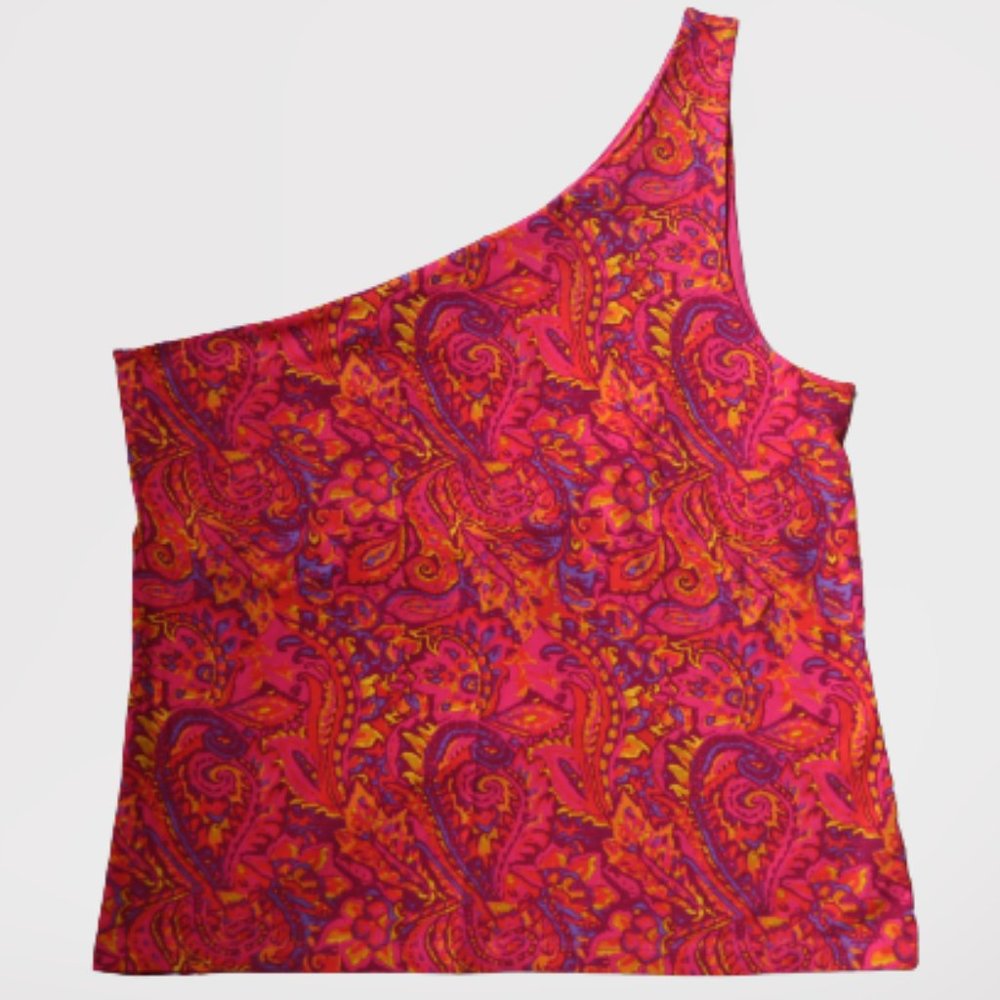 Ralph Lauren One Shoulder Top Shirt XL Pink Paisley Cotton New